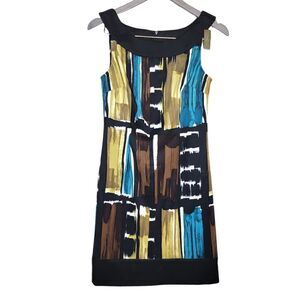 Connected Apparel Sleeveless Sheath Watercolor Black Brown Blue Size 4